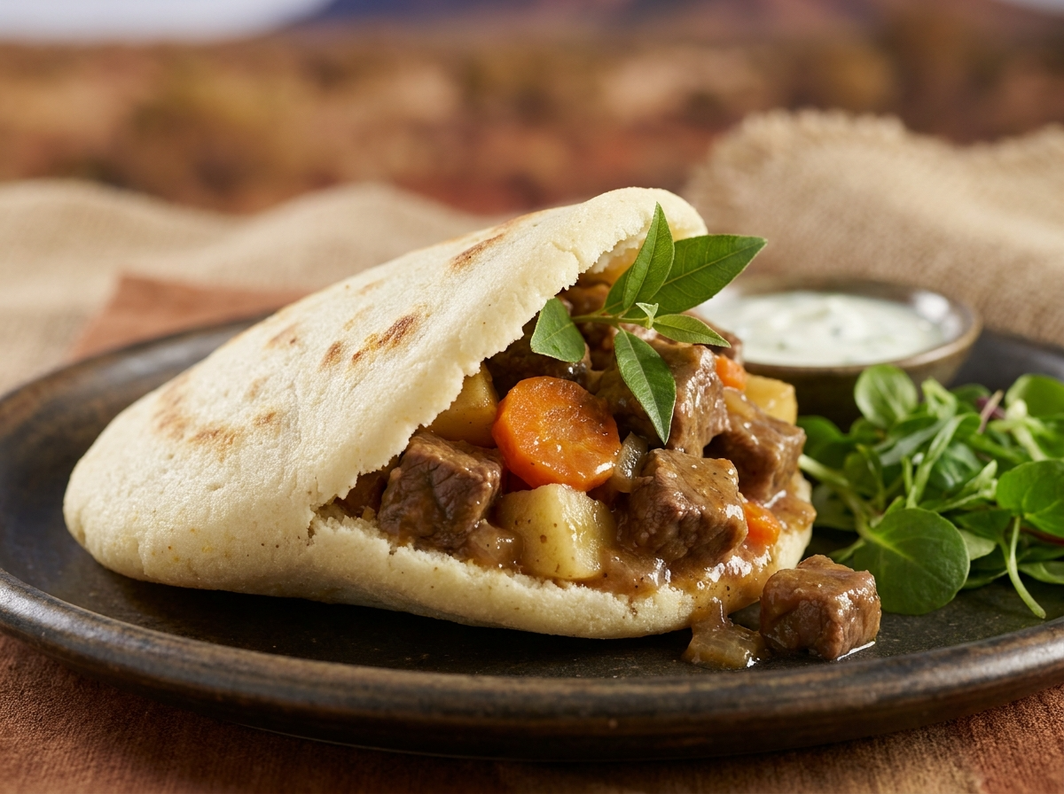 Arepa de Bush Stew Australiano