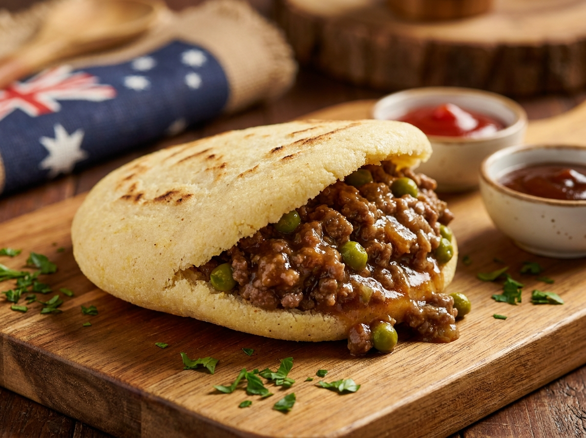 Arepa 'Aussie Meat Pie': Relleno de Carne y Gravy