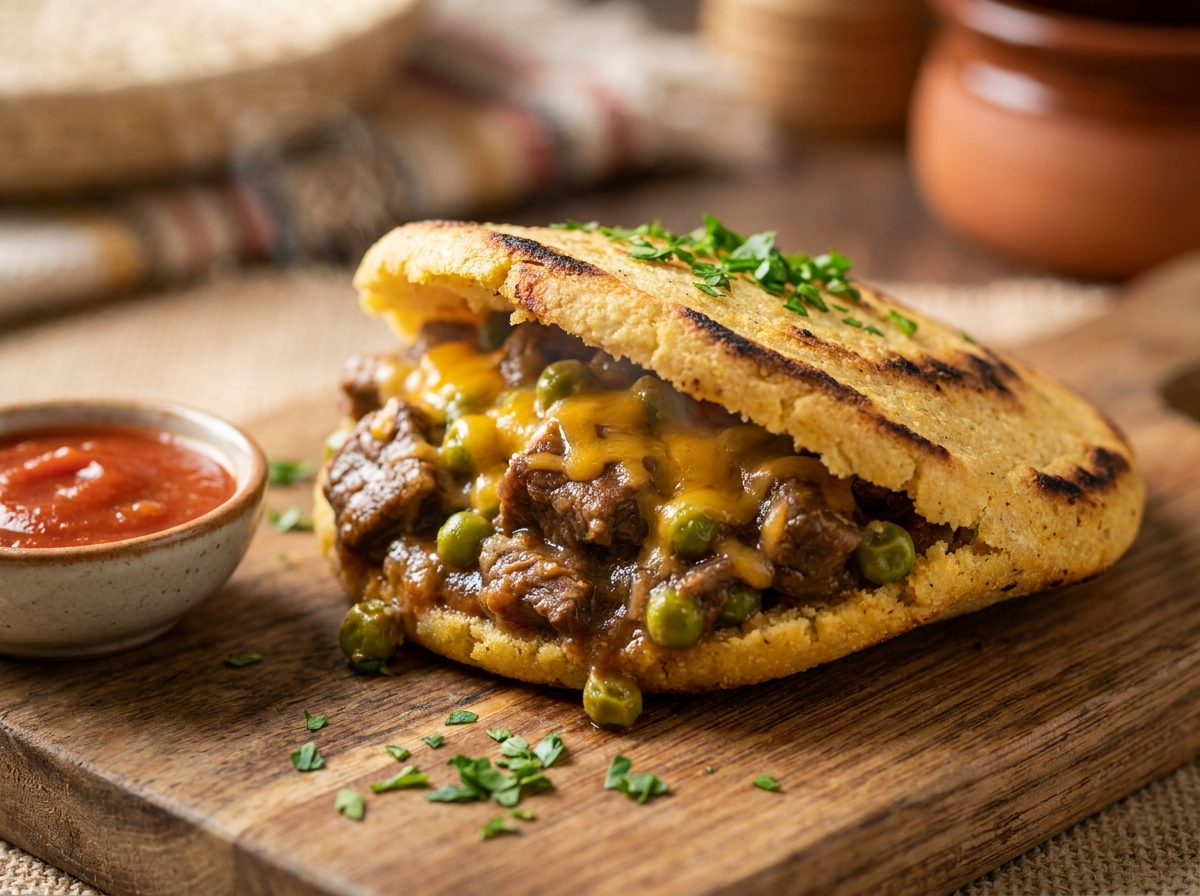Arepa Rellena de Pastel de Carne Australiano