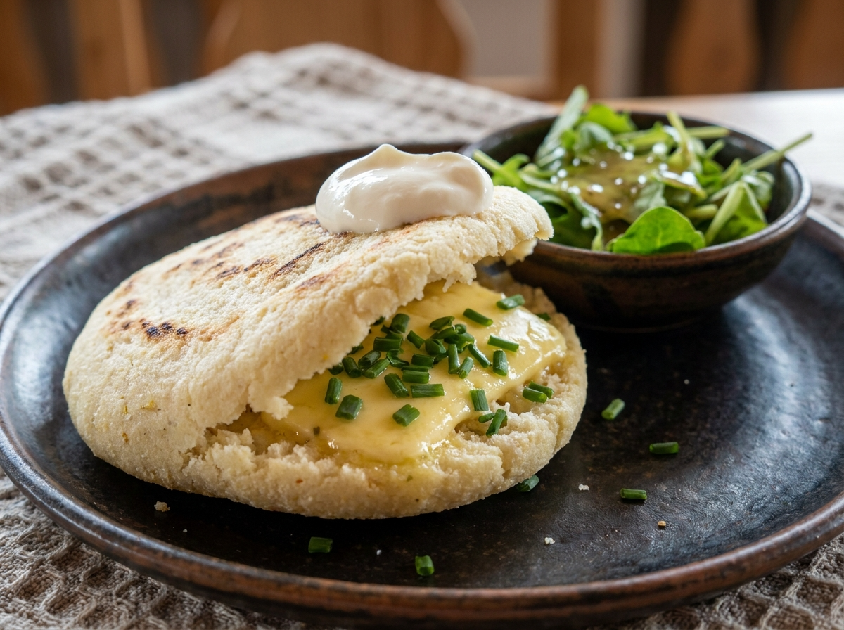 Arepa de Käseknödel (Queso y Cebollino al Estilo Austriaco)