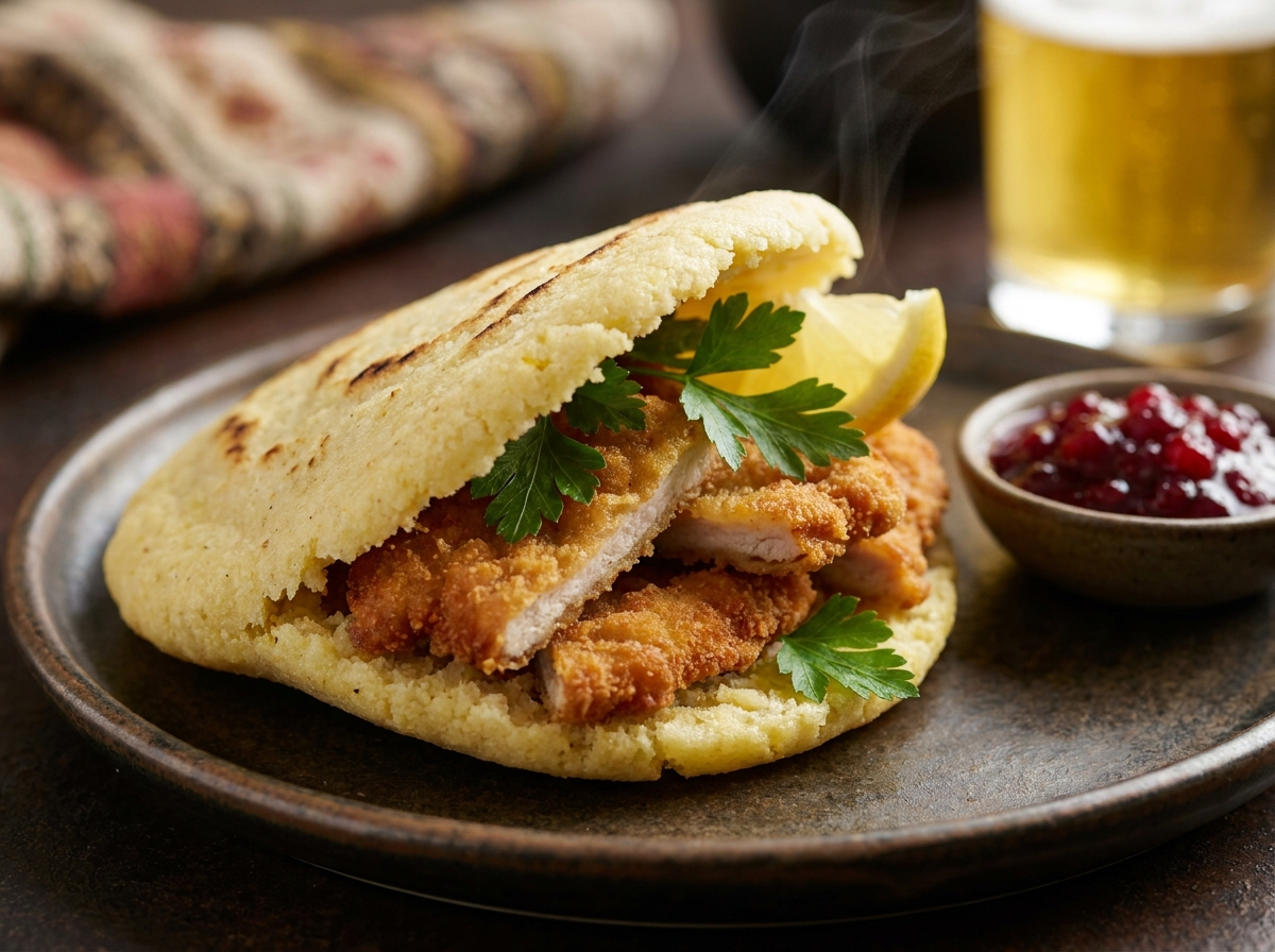 Arepa Wiener Schnitzel: Fusión Austriaca con Relleno Crujiente