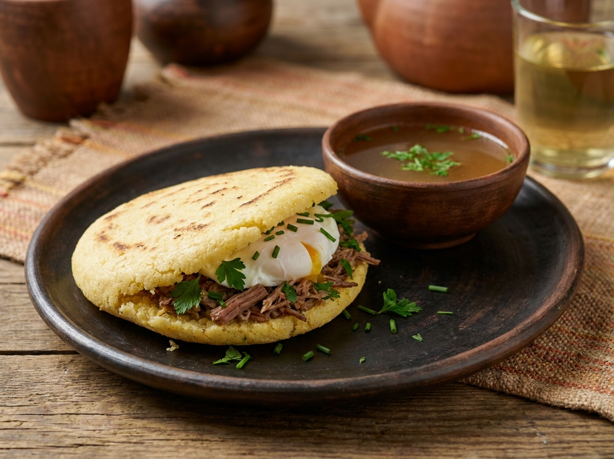 Arepa Amasada de Kraftbrühe (Caldo Austriaco) con Sémola