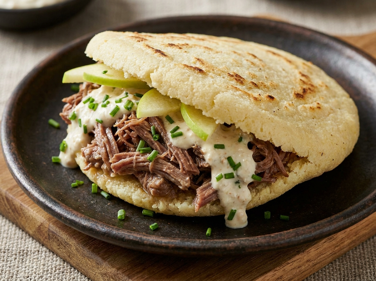Arepa de Tafelspitz con Crema de Rábano Picante