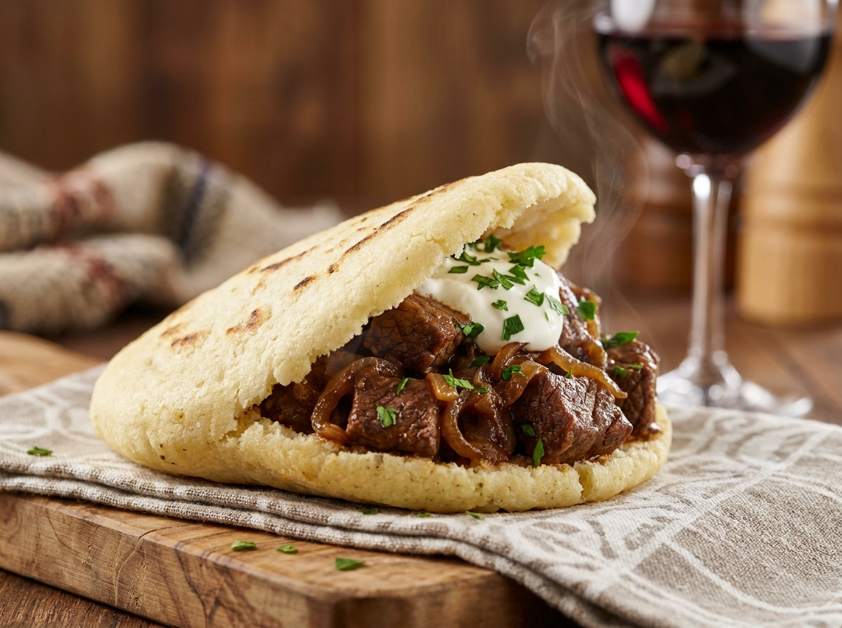 Arepa Rellena de Gulasch al Estilo de Bad Vöslau