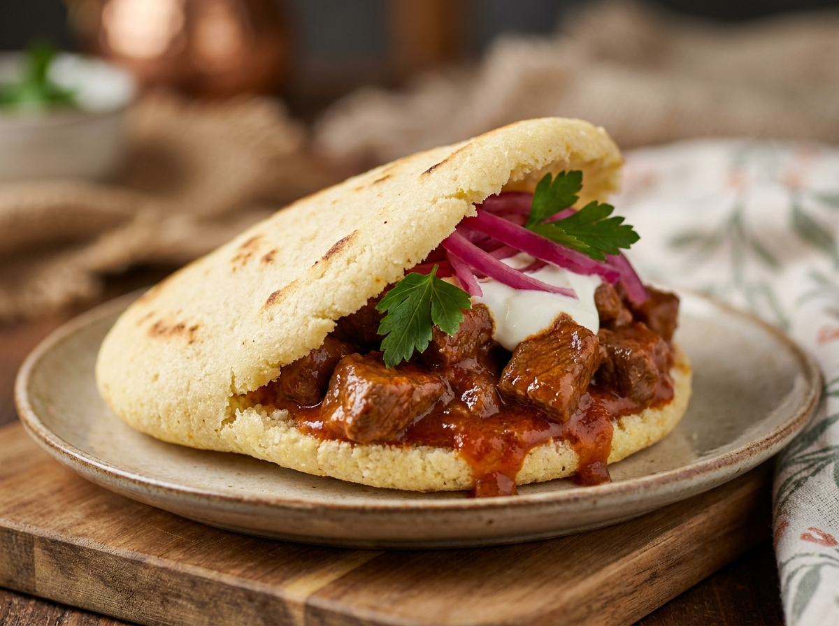 Arepa de Rindsgulasch (Gulash Austriaco)