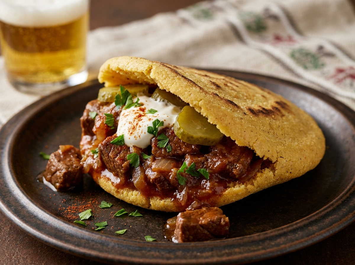 Arepa Rellena de Gulasch Austriaco (Enns)