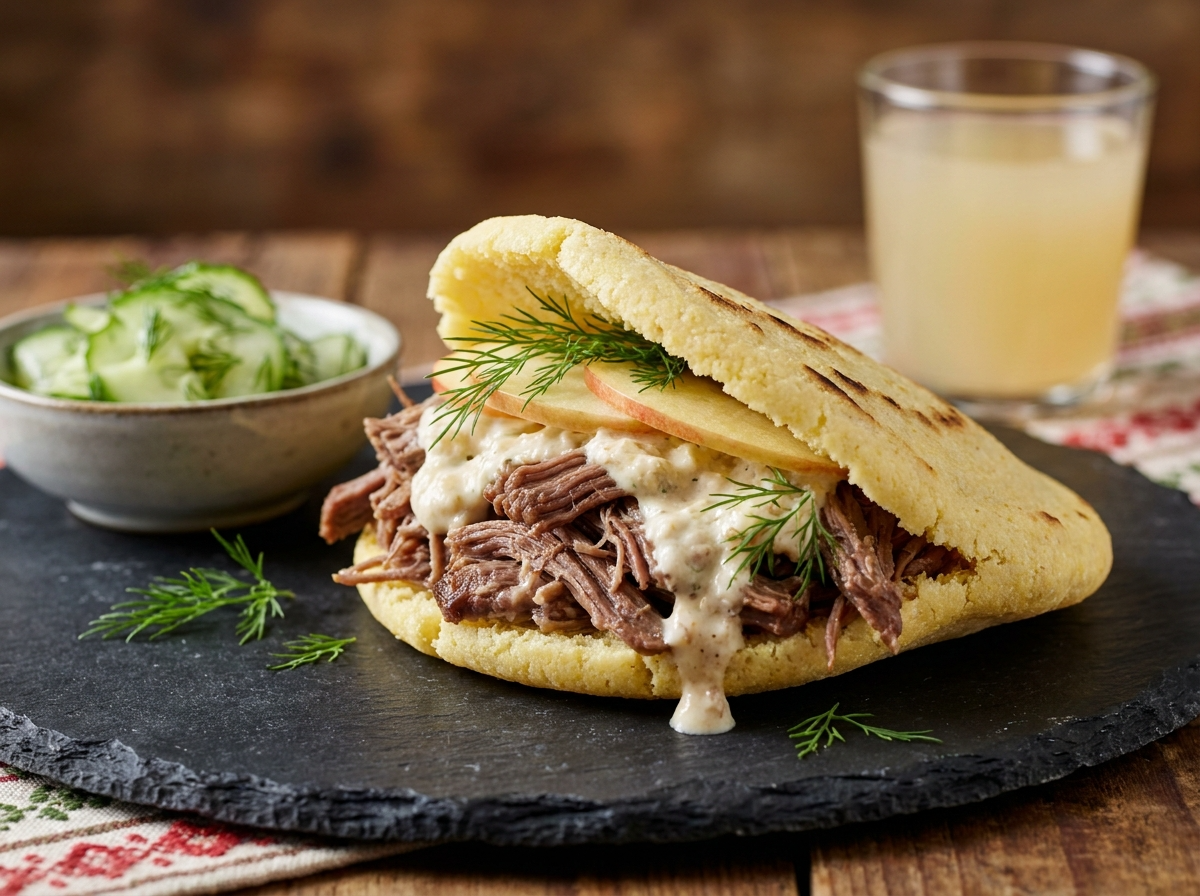 Arepa de Tafelspitz con Crema de Rábano Picante