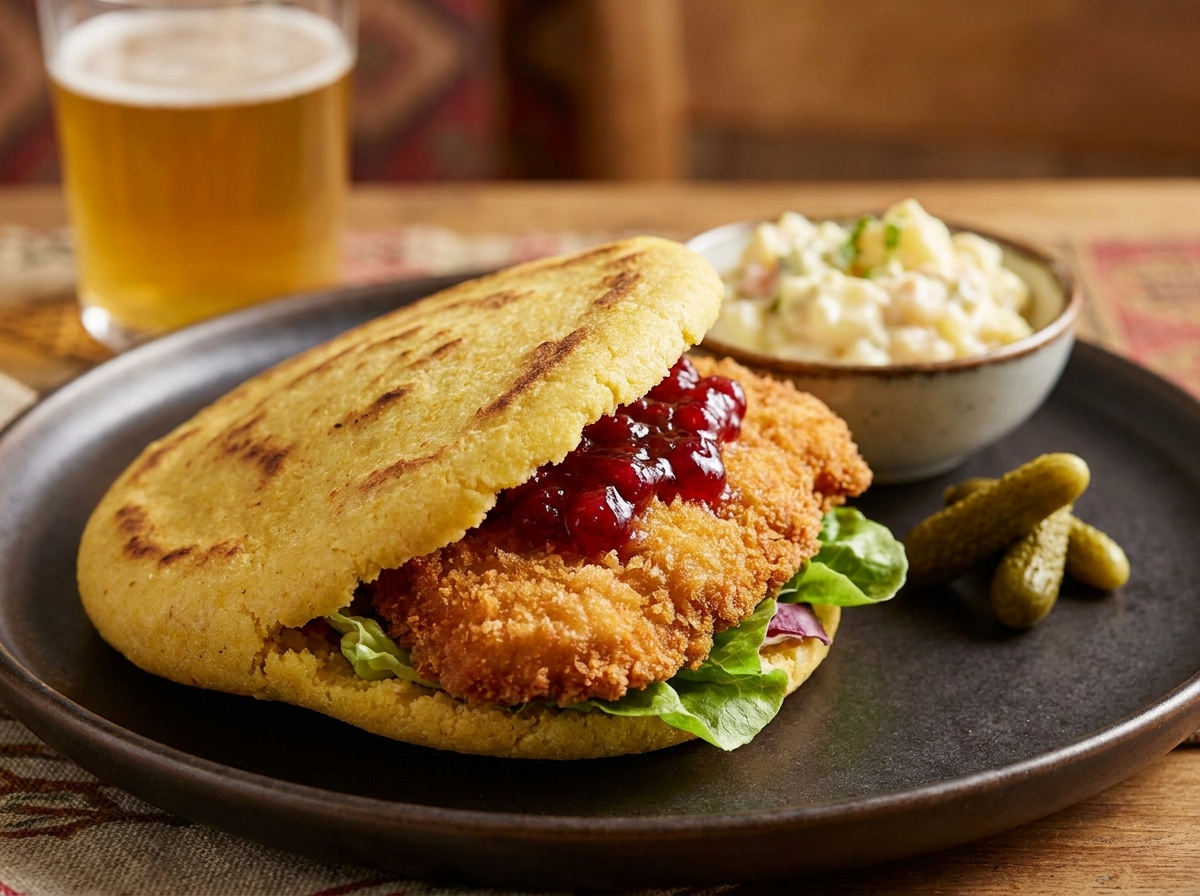 Arepa Rellena de Schnitzel Vienés