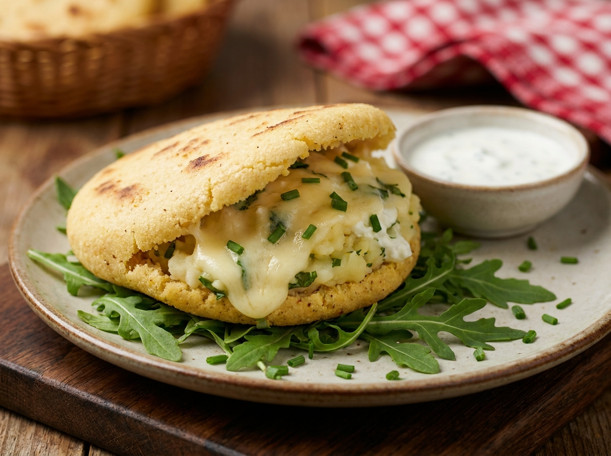 Arepa Carintia: Relleno de Queso, Patata y Hierbas (Kärntner Kasnudeln)