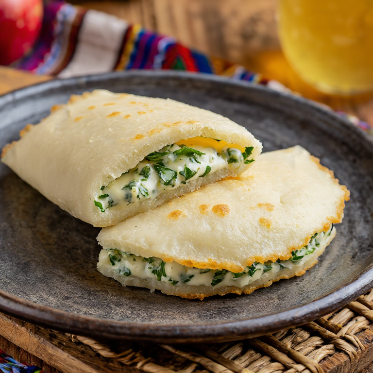Arepa rellena de queso y hierbas al estilo Klagenfurt