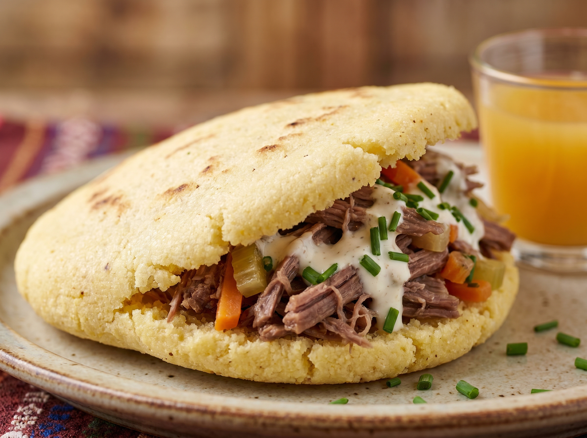 Arepa de Tafelspitz con Salsa de Rábano Picante