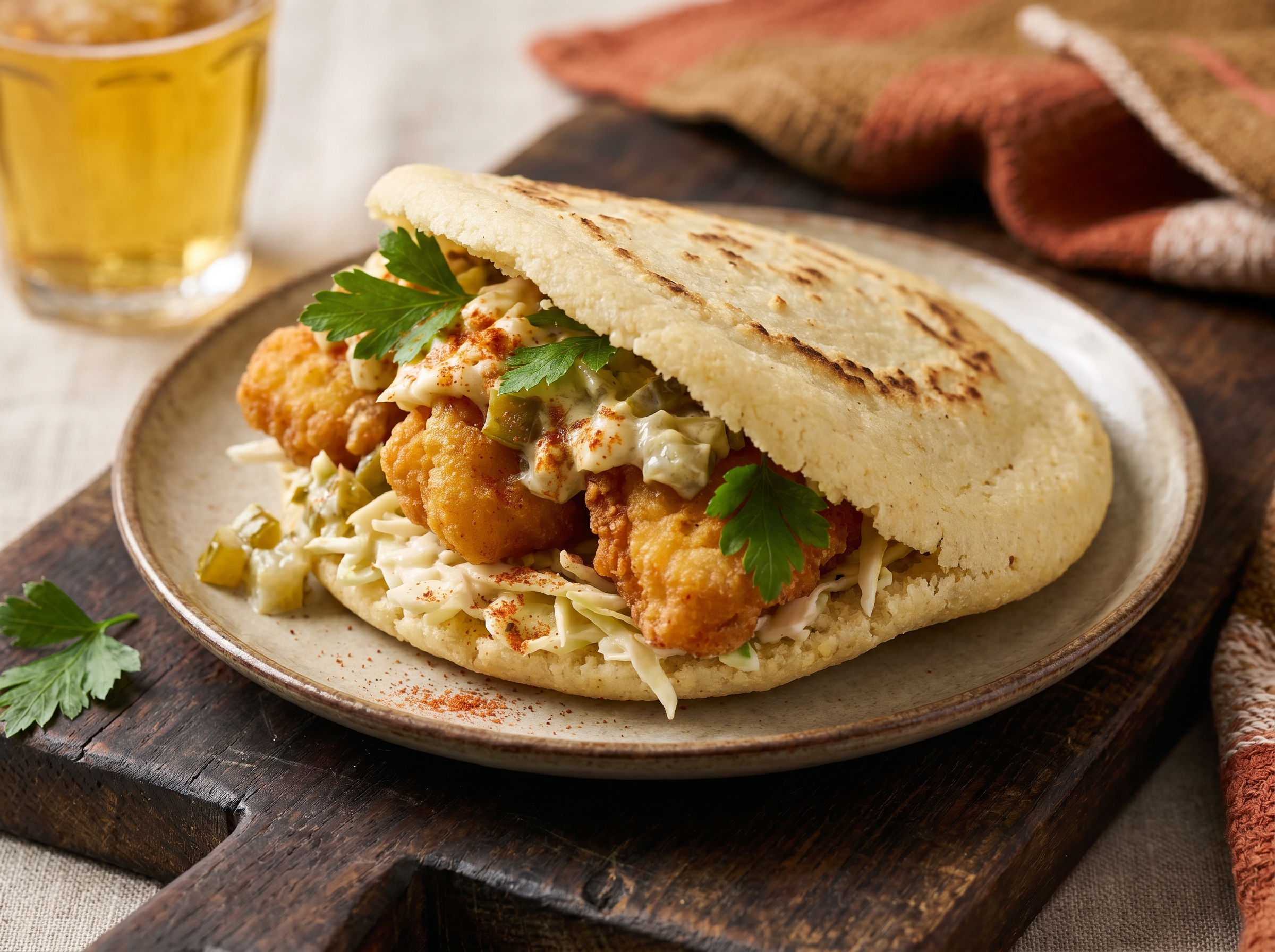 Arepa Estiria con Backhendl (Pollo Frito Estirio)