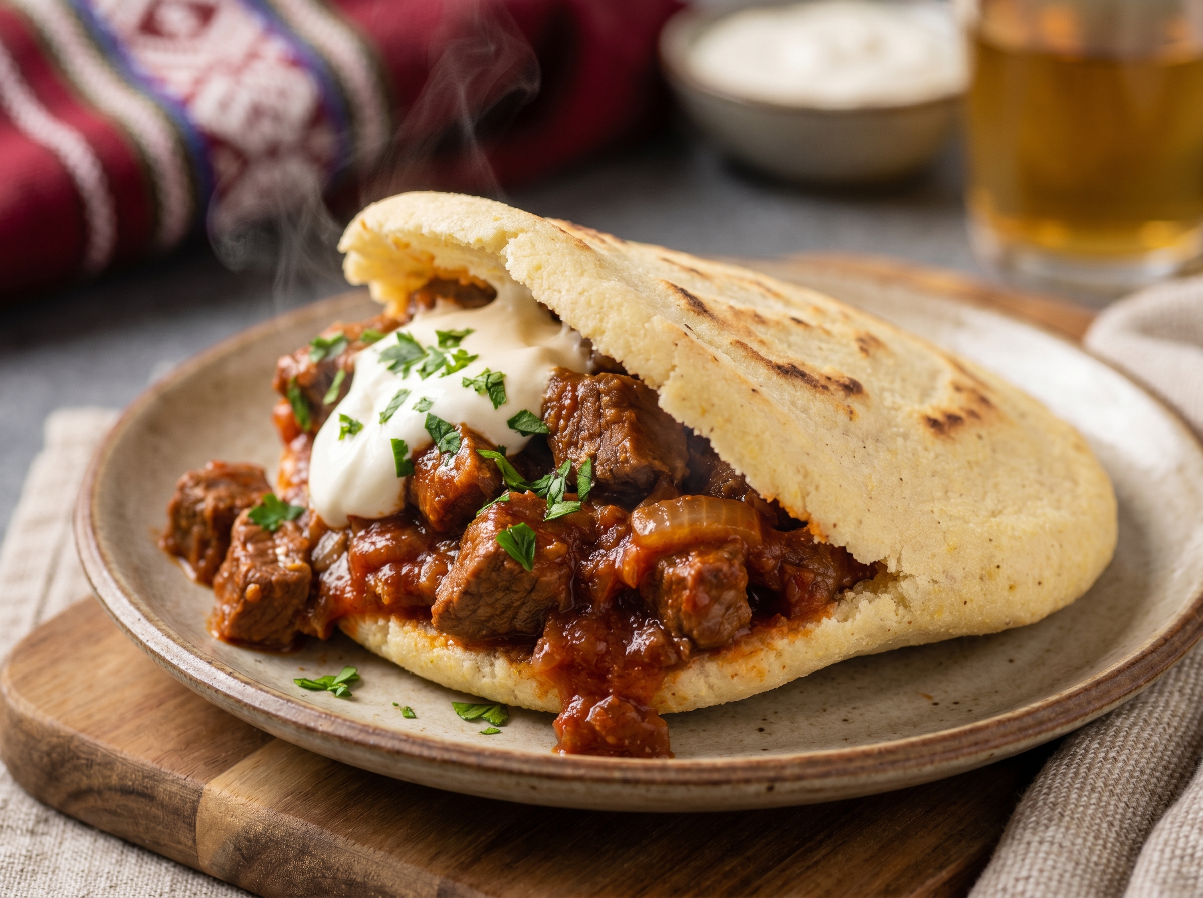 Arepa Rellena de Gulasch al Estilo Austriaco