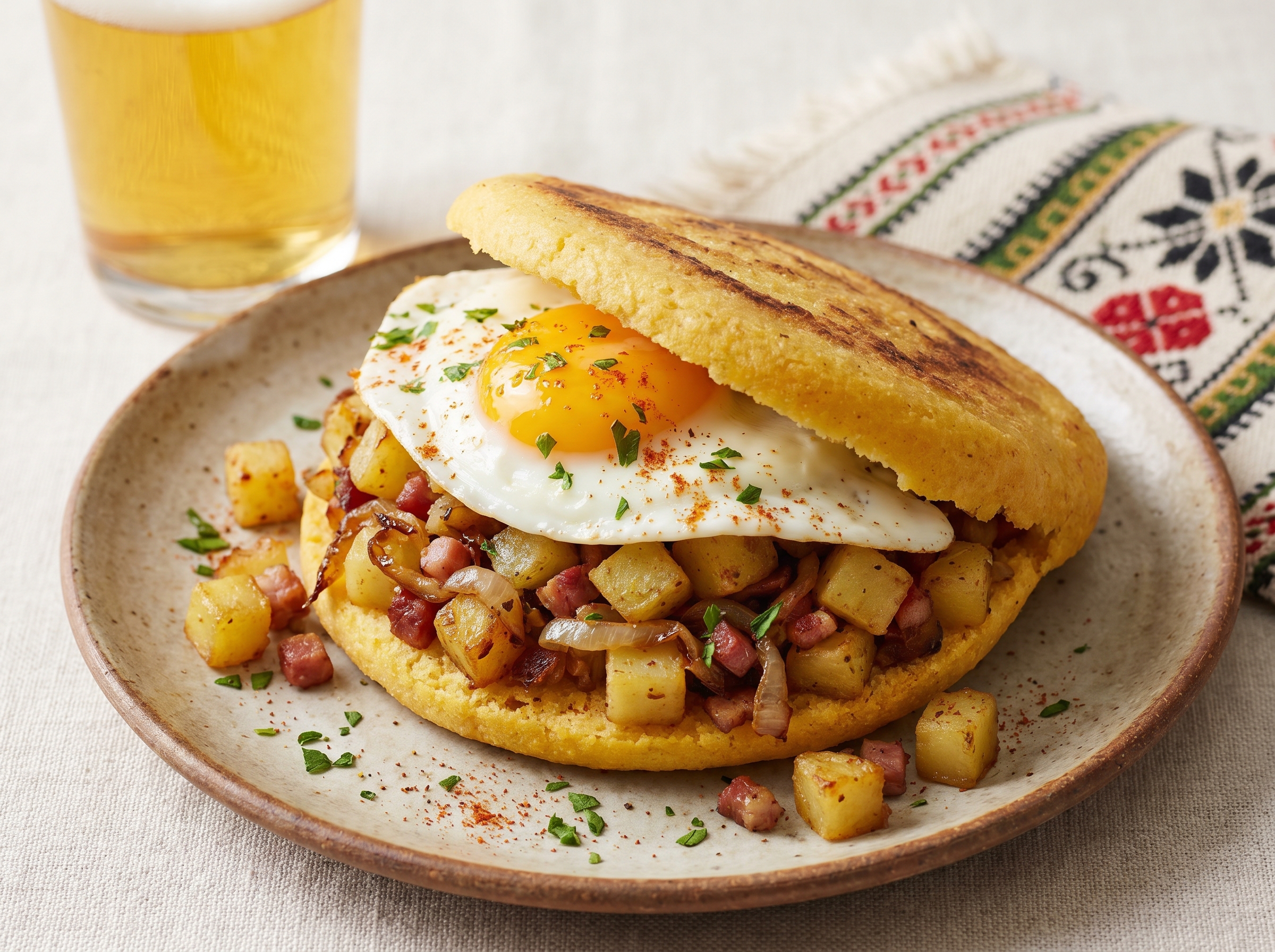 Arepa Tiroler Gröstl (Arepa Rellena al Estilo Tirolés)