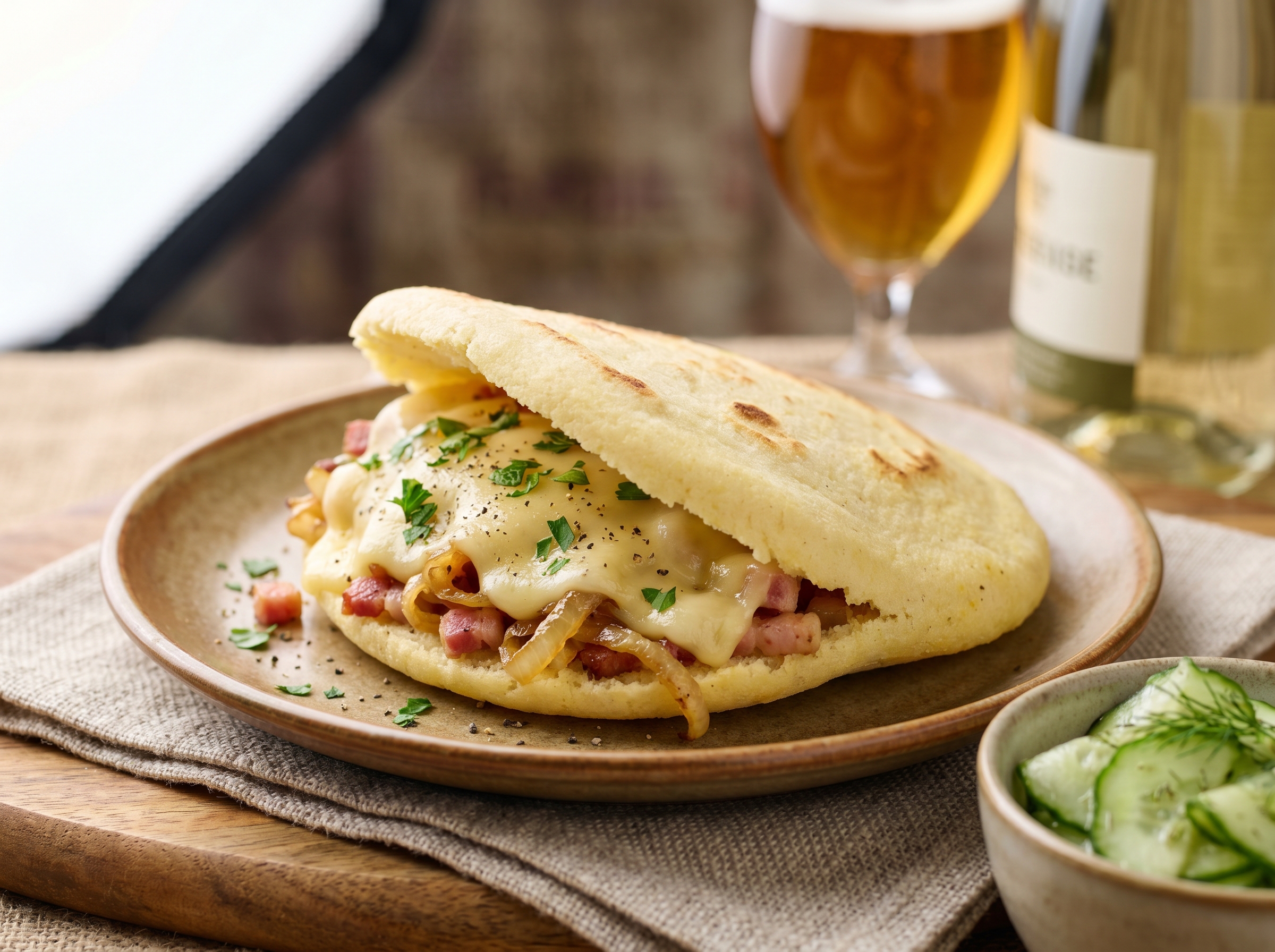 Arepa de Käsespätzle: Arepa Rellena de Queso y Cebolla Caramelizada