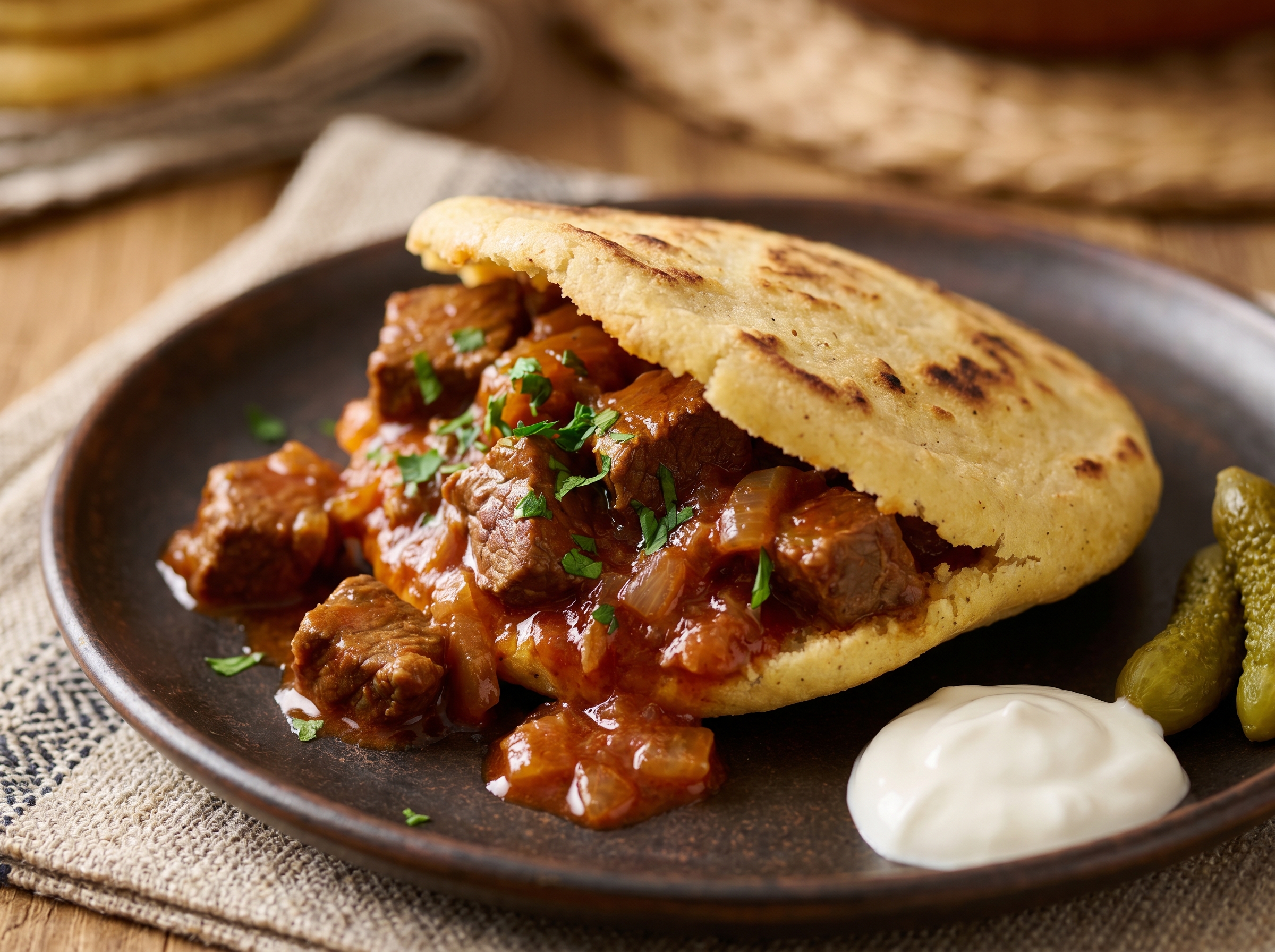 Arepa Rellena de Gulash Austriaco