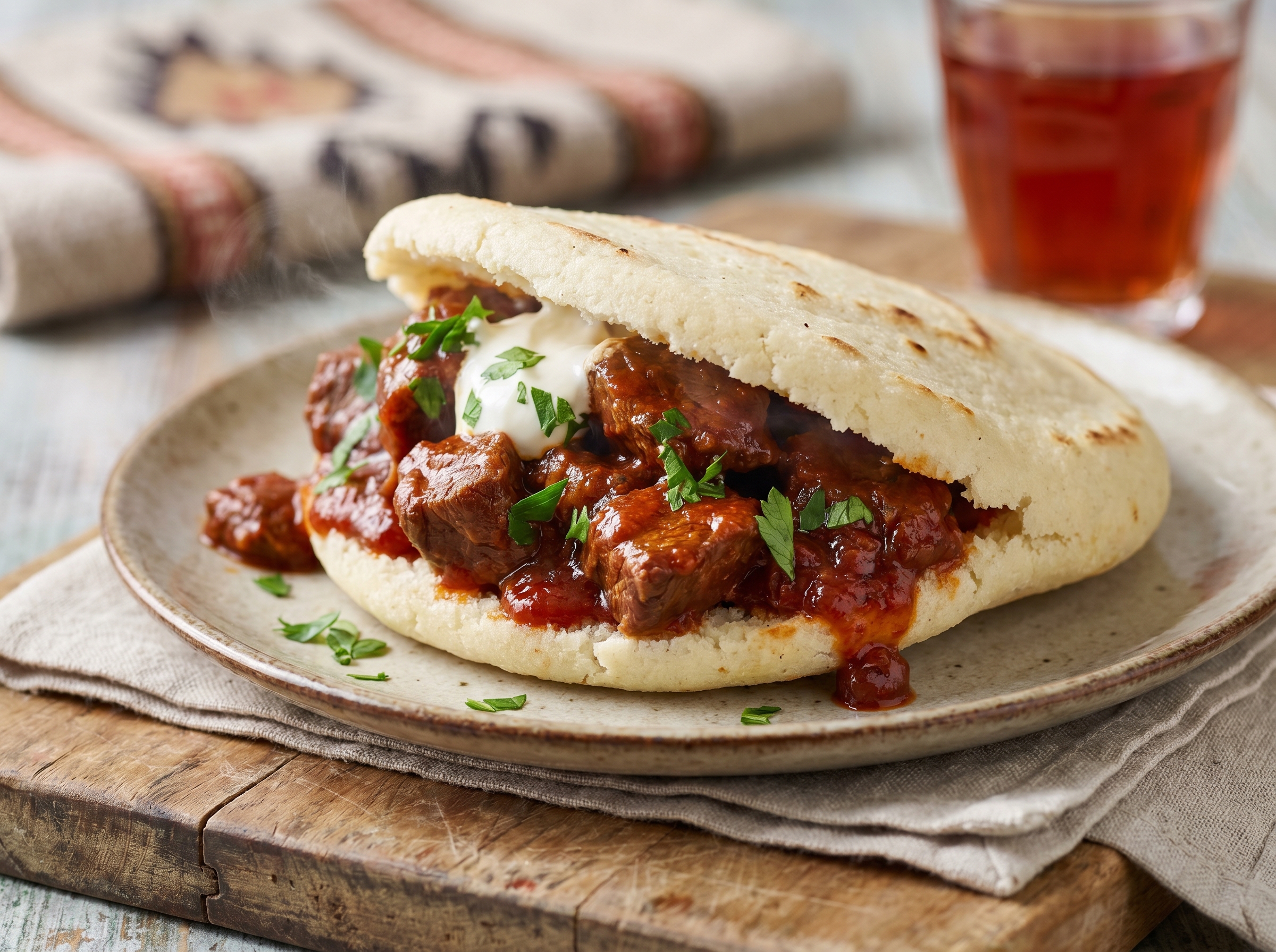 Arepa Rellena de Gulasch al Estilo Austriaco