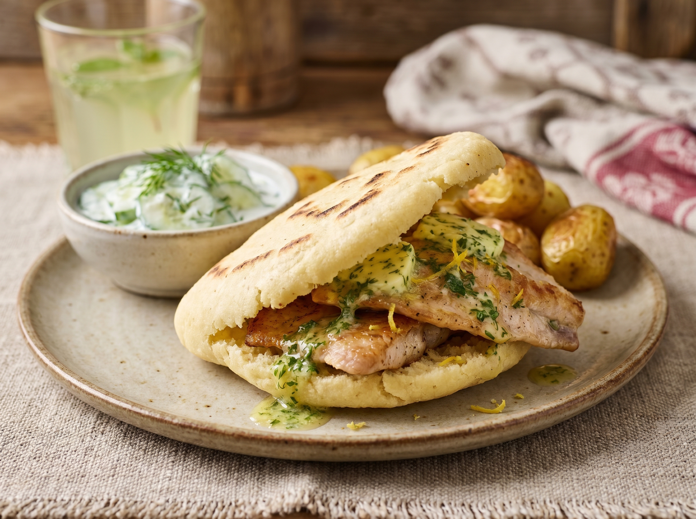 Arepa rellena de Saibling (trucha del Wallersee) con mantequilla de hierbas