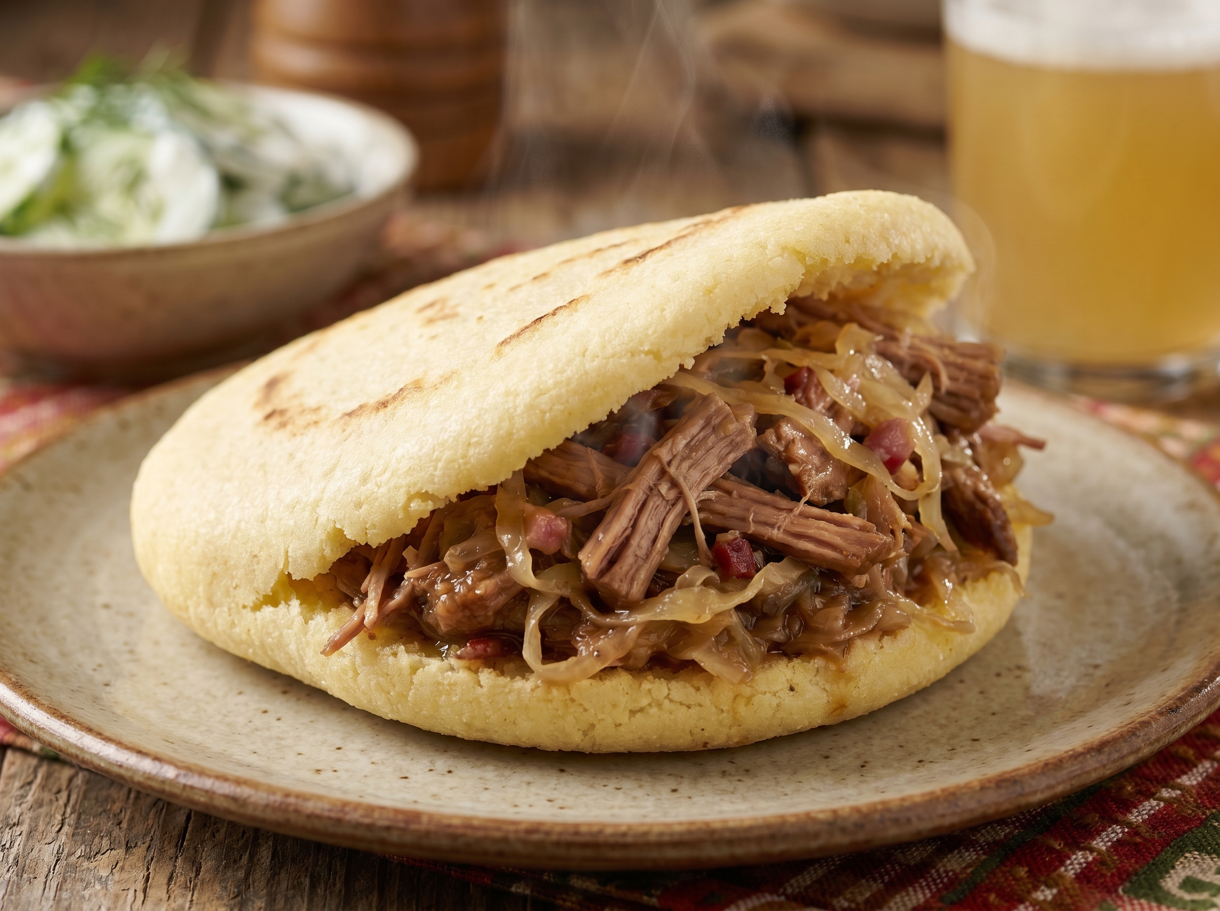 Arepa Rellena de Krautfleisch (Estofado de Cerdo y Repollo de Carintia)