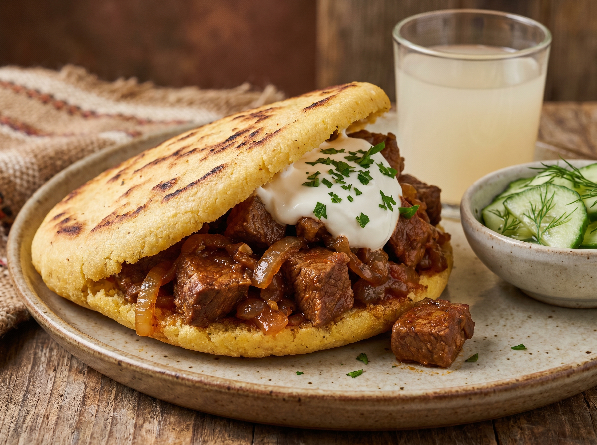Arepa Rellena de Goulash al Estilo Pinkafeld