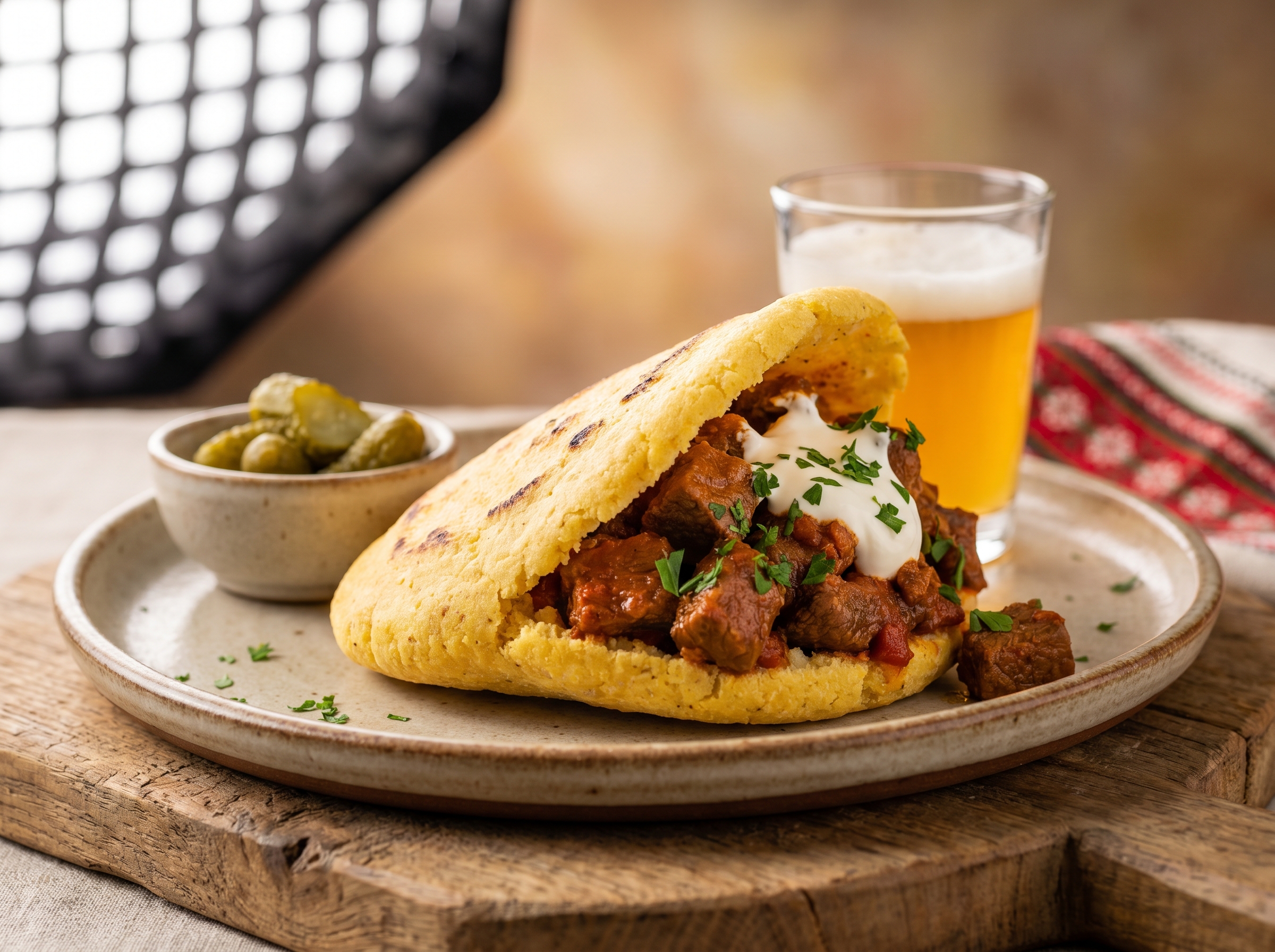 Arepa de Goulash al Estilo Austriaco