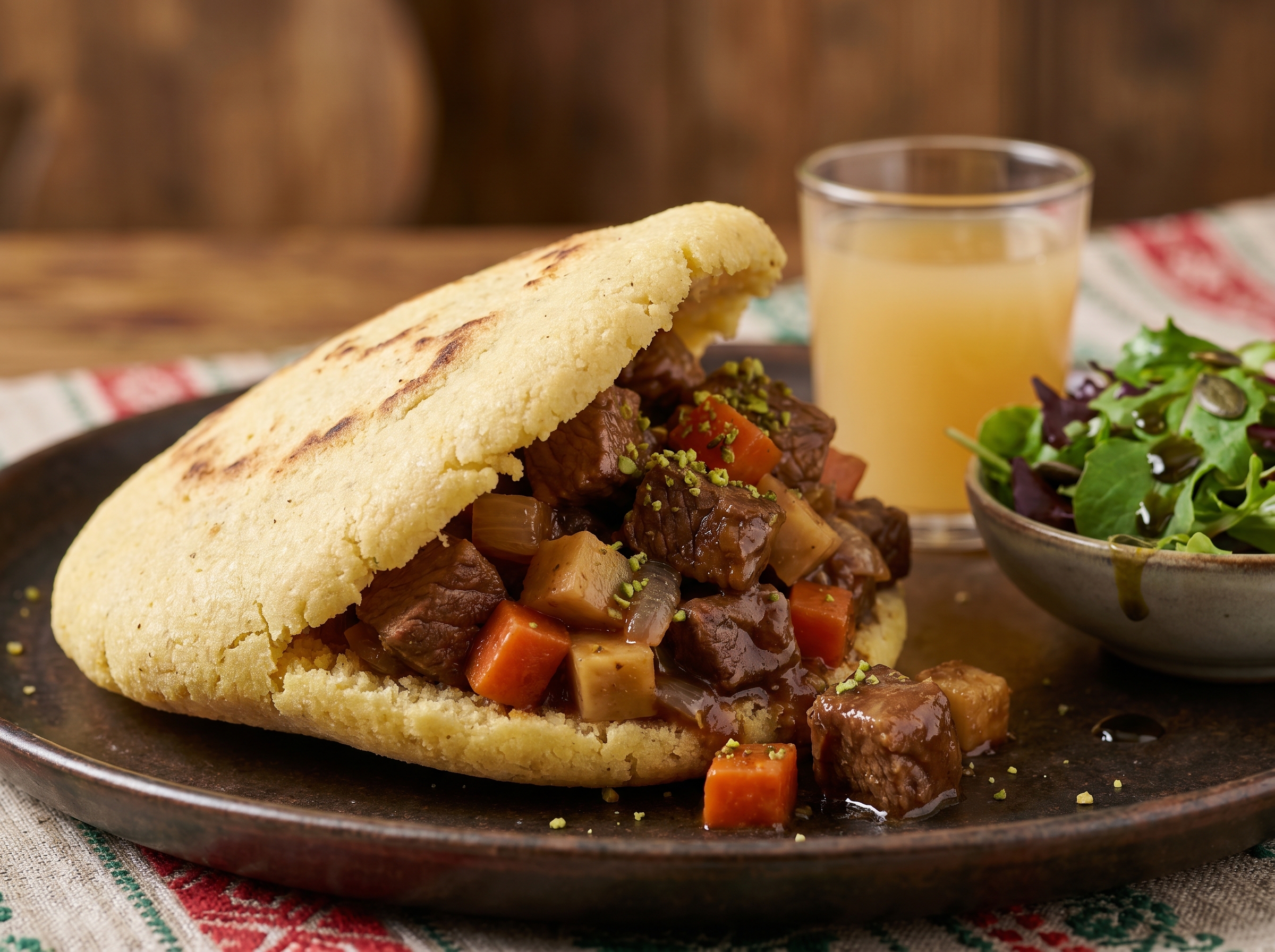 Arepa Estiria: Relleno de Carne Guisada con Raíces al Estilo de Rottenmann