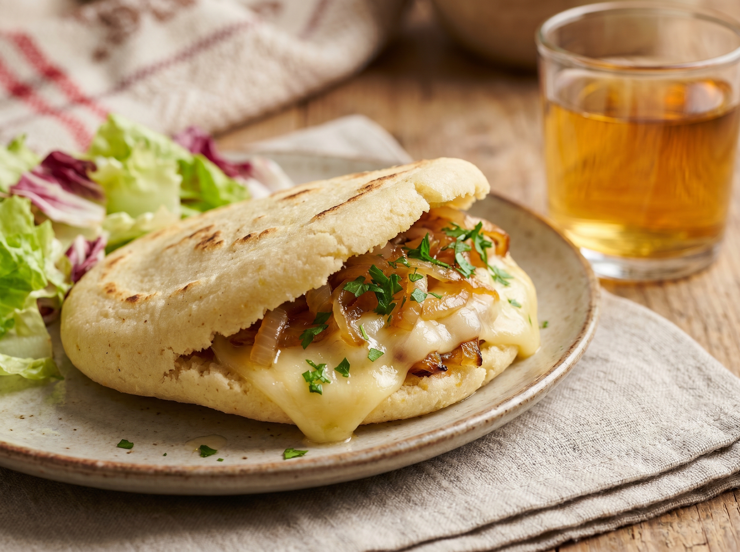 Arepa de Käsespätzle: Fusión austriaca del queso fundido y cebolla caramelizada