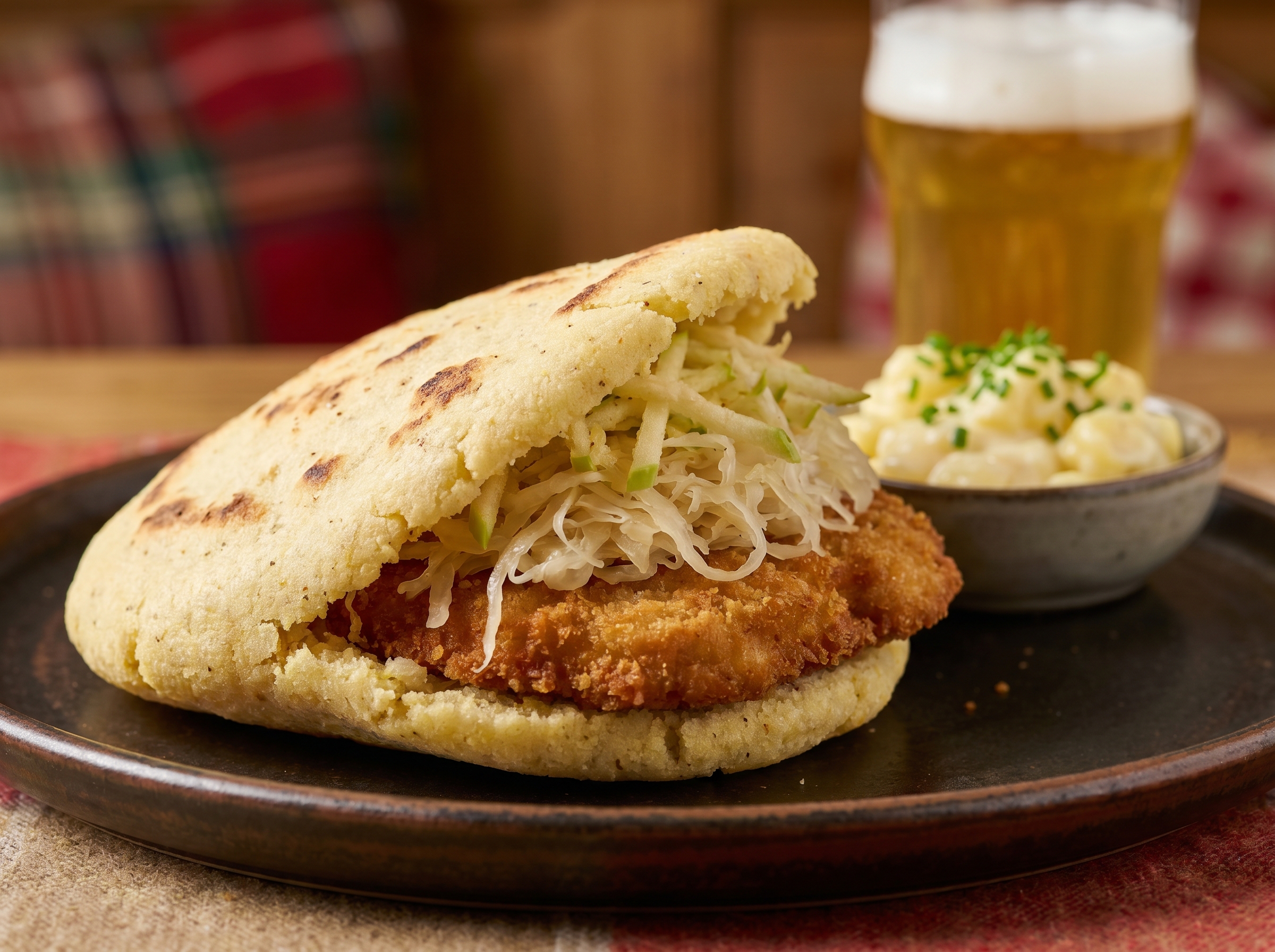 Arepa de Schnitzel al Estilo Austriaco
