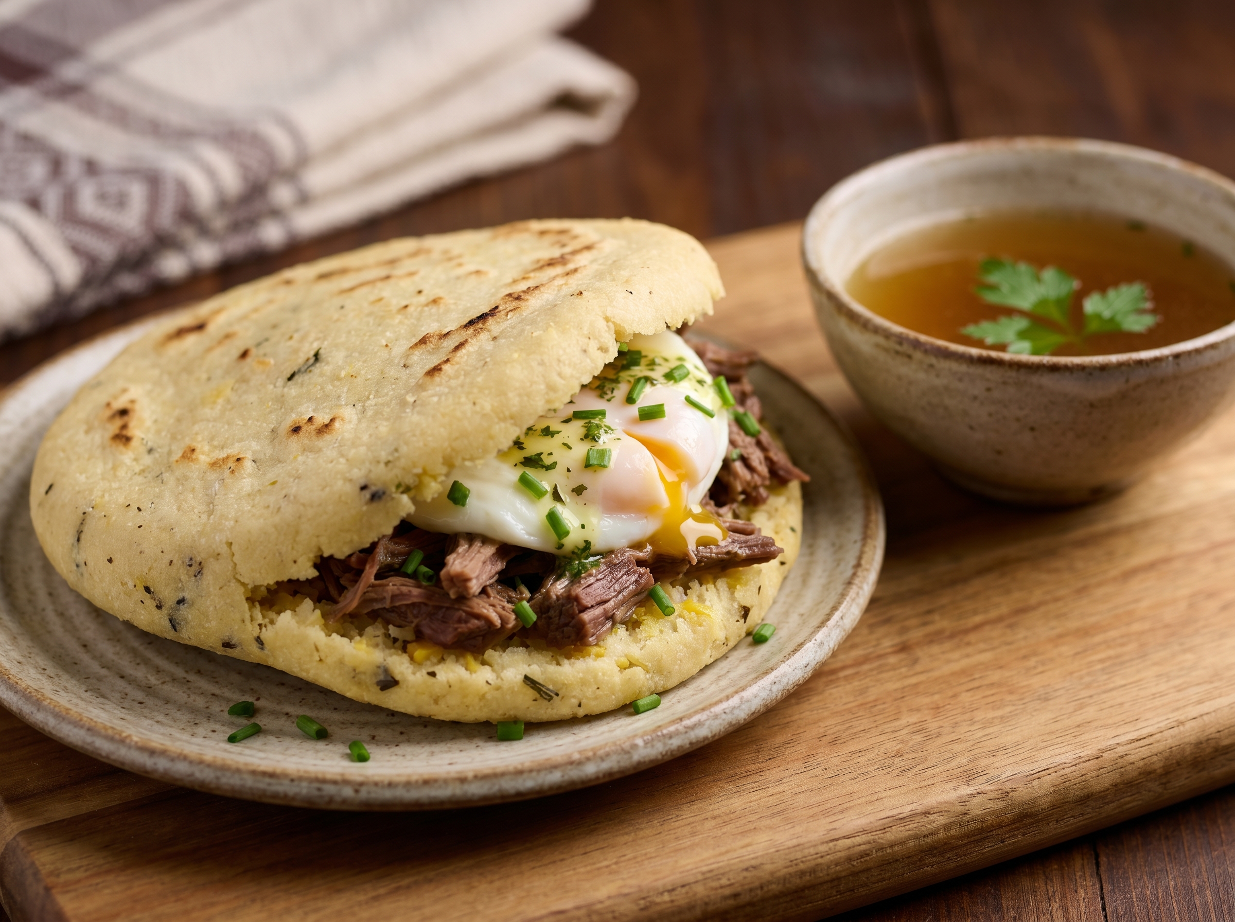 Arepa Austriaca de Caldo de Res y Hierbas