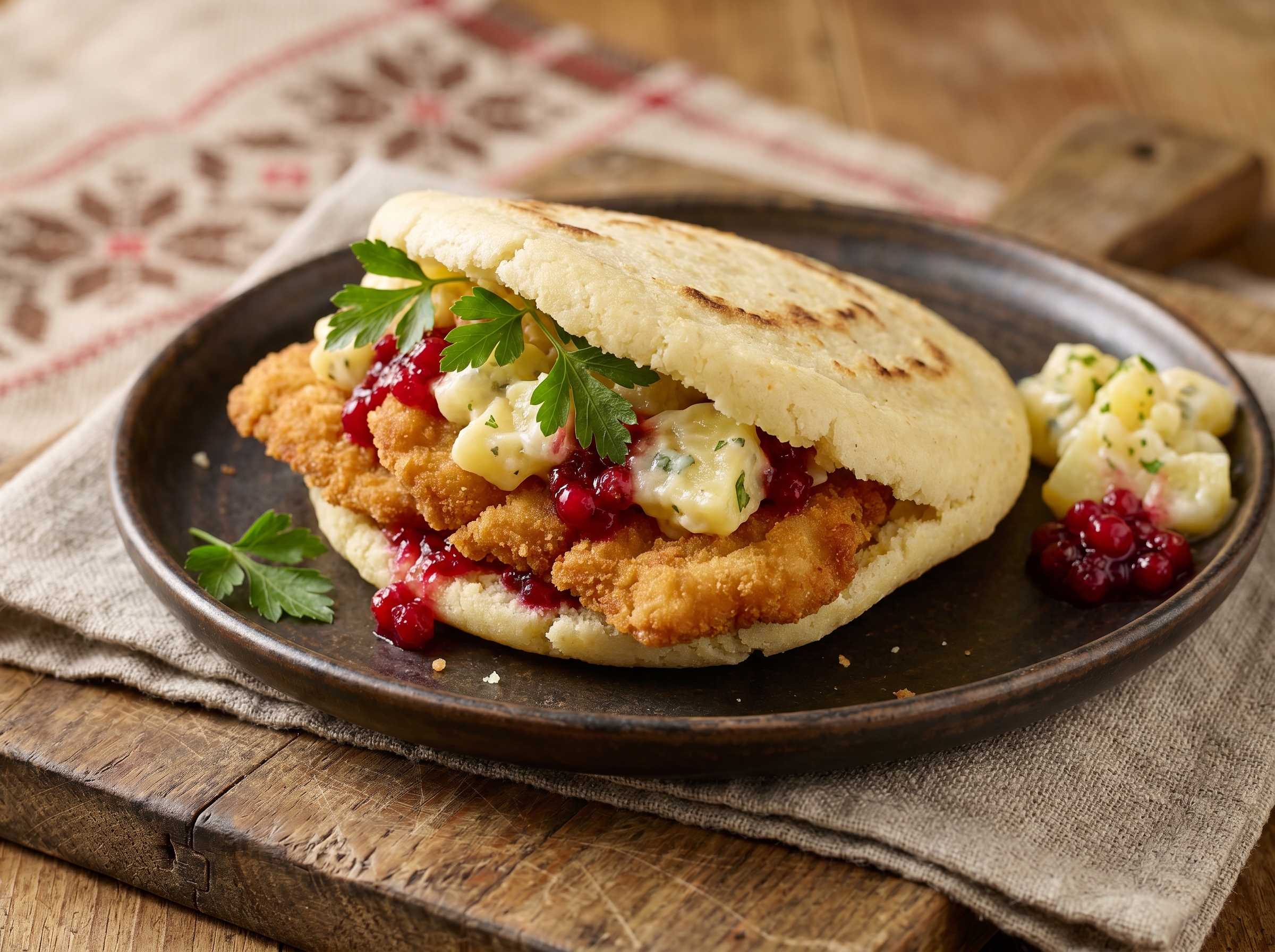 Arepa de Schnitzel al Estilo Austriaco