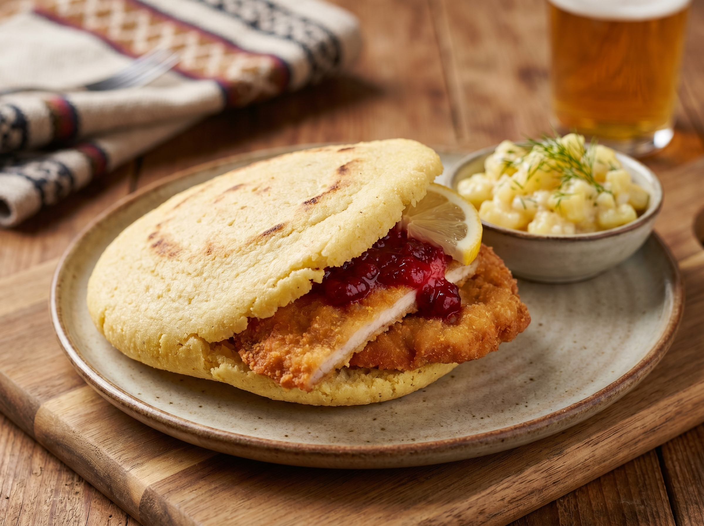 Arepa Rellena de Wiener Schnitzel