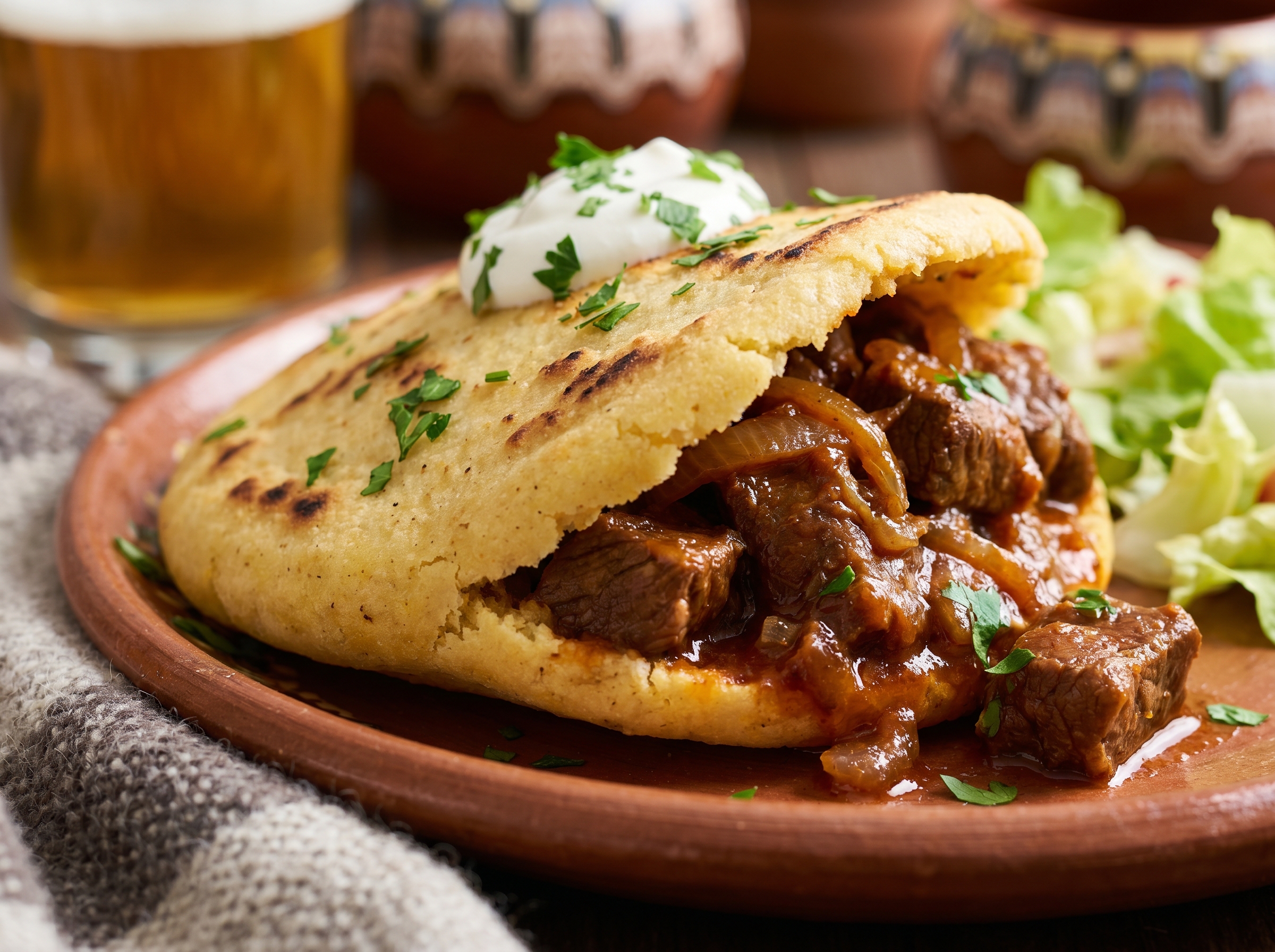 Arepa Rellena de Rindsgulasch (Estilo Austria)