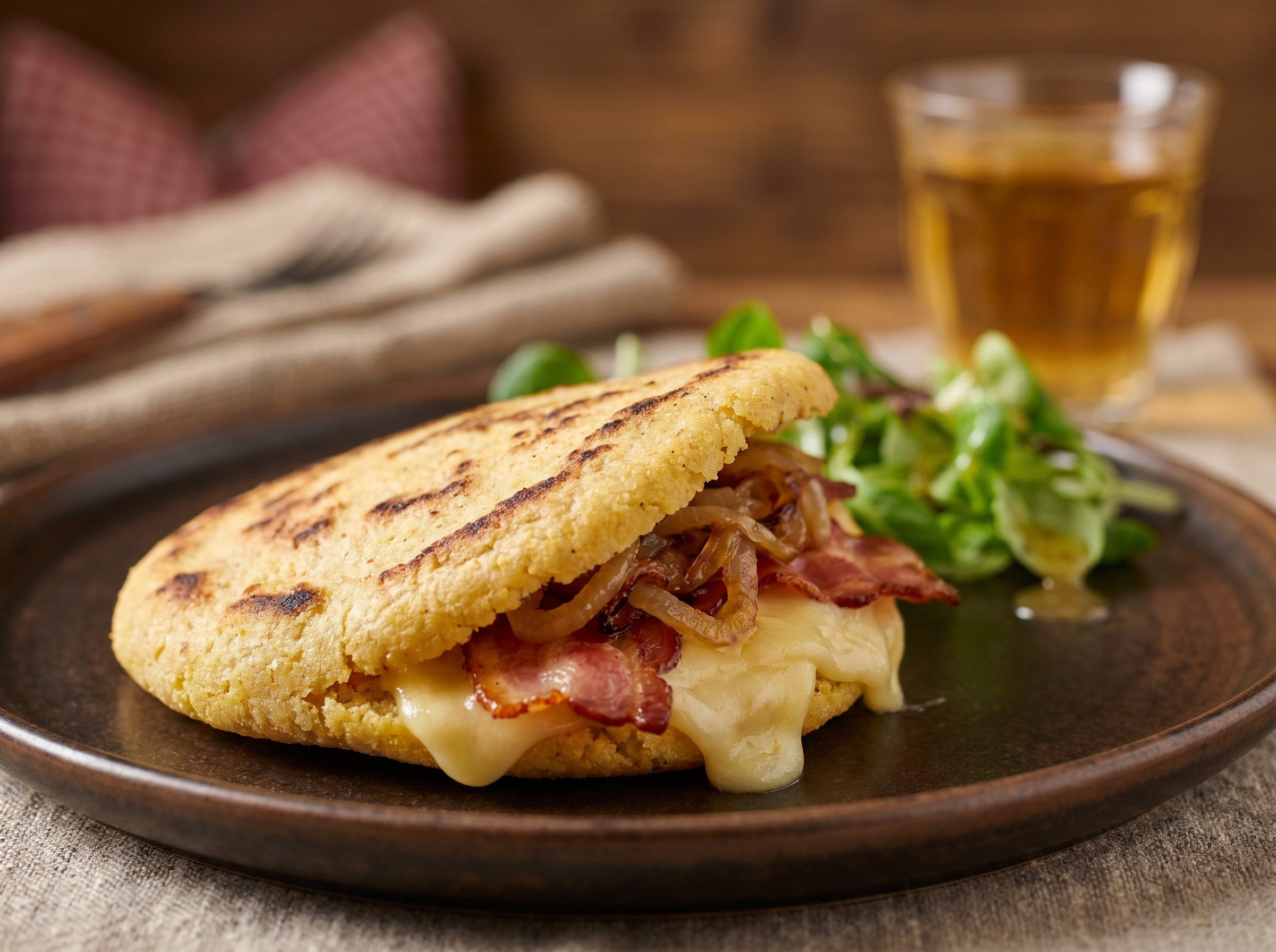 Arepa de Käsespätzle: Arepa Rellena con Queso Fundido y Cebolla Caramelizada