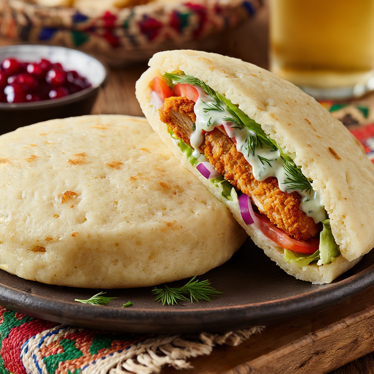 Arepa Wiener Schnitzel (Vienna-Style Breaded Chicken Arepa)