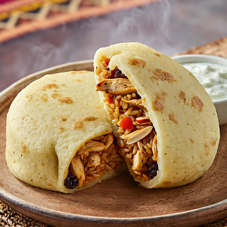 Arepa de Machboos: Relleno de Pollo Especiado al Estilo de Baréin