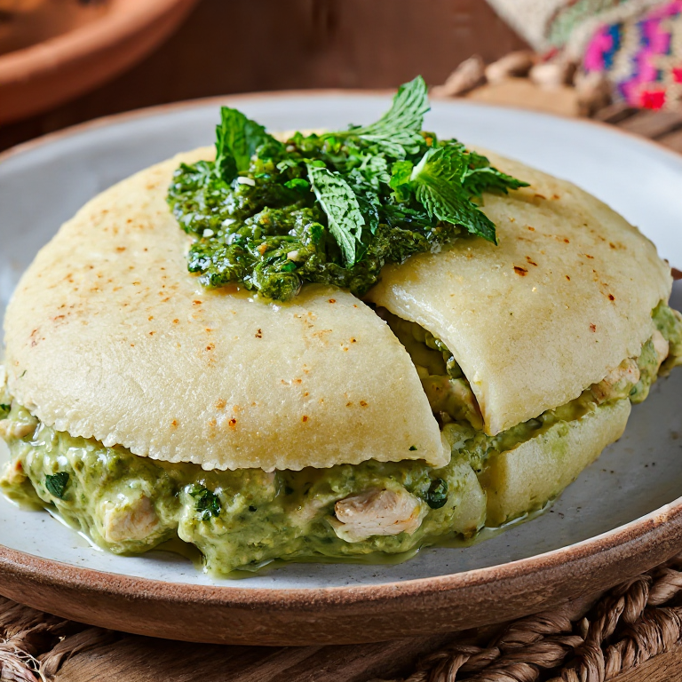 Arepa Dhaka: Arepa de Pollo Tikka Masala con Chutney de Menta
