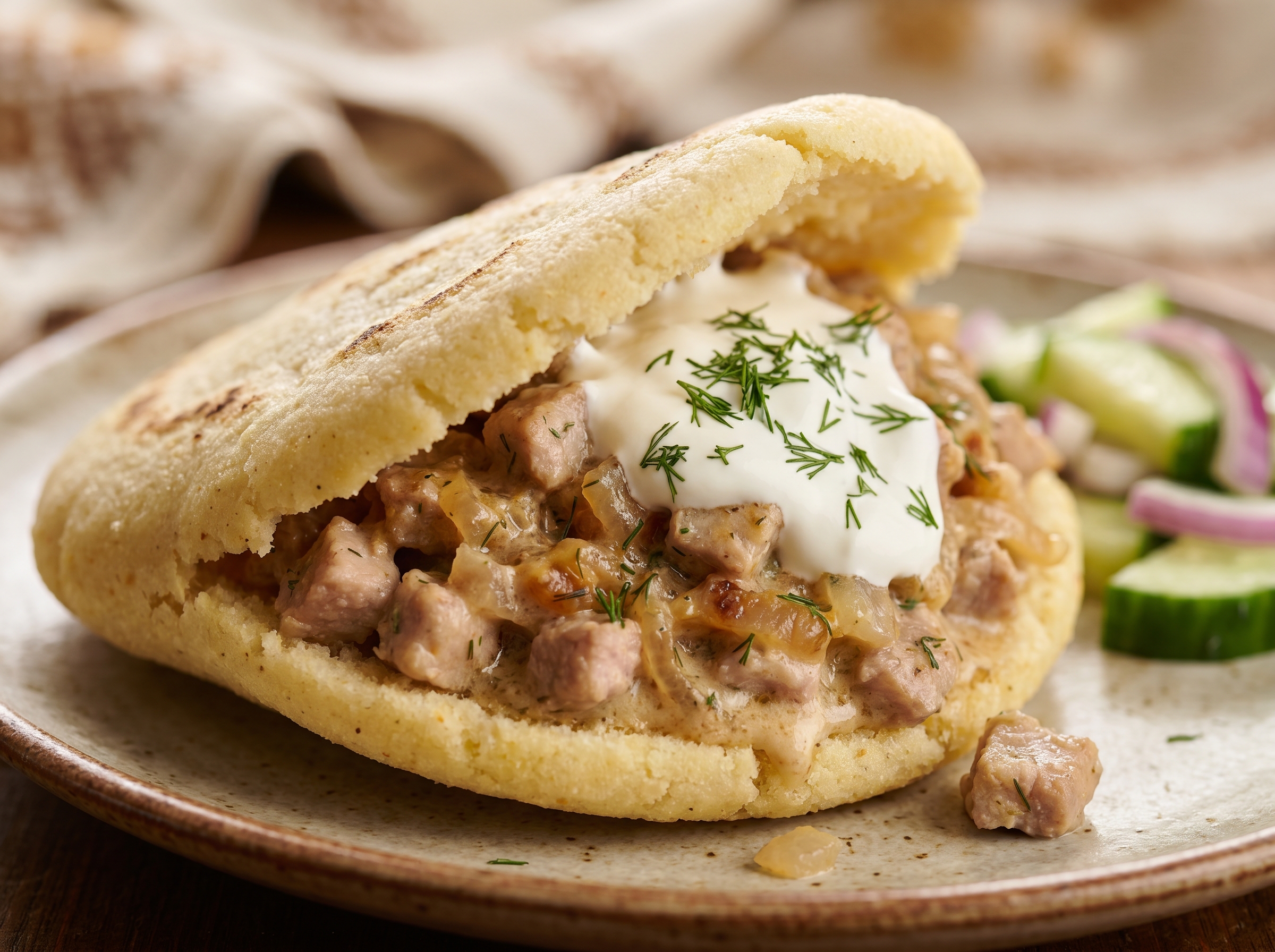 Arepa Rellena de Machanka (Estofado Bielorruso de Cerdo)