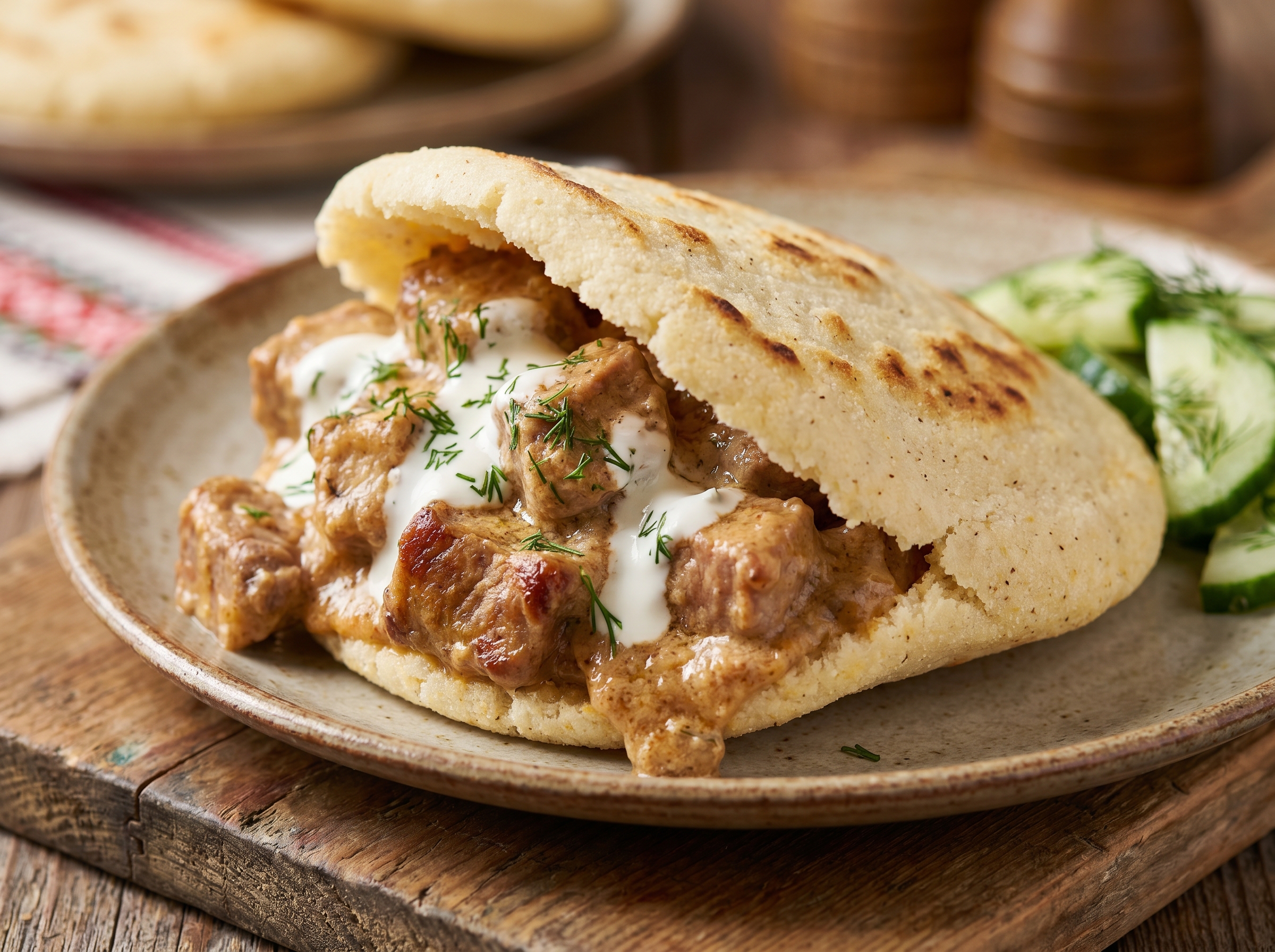 Arepa rellena de machanka (estofado de cerdo bielorruso)