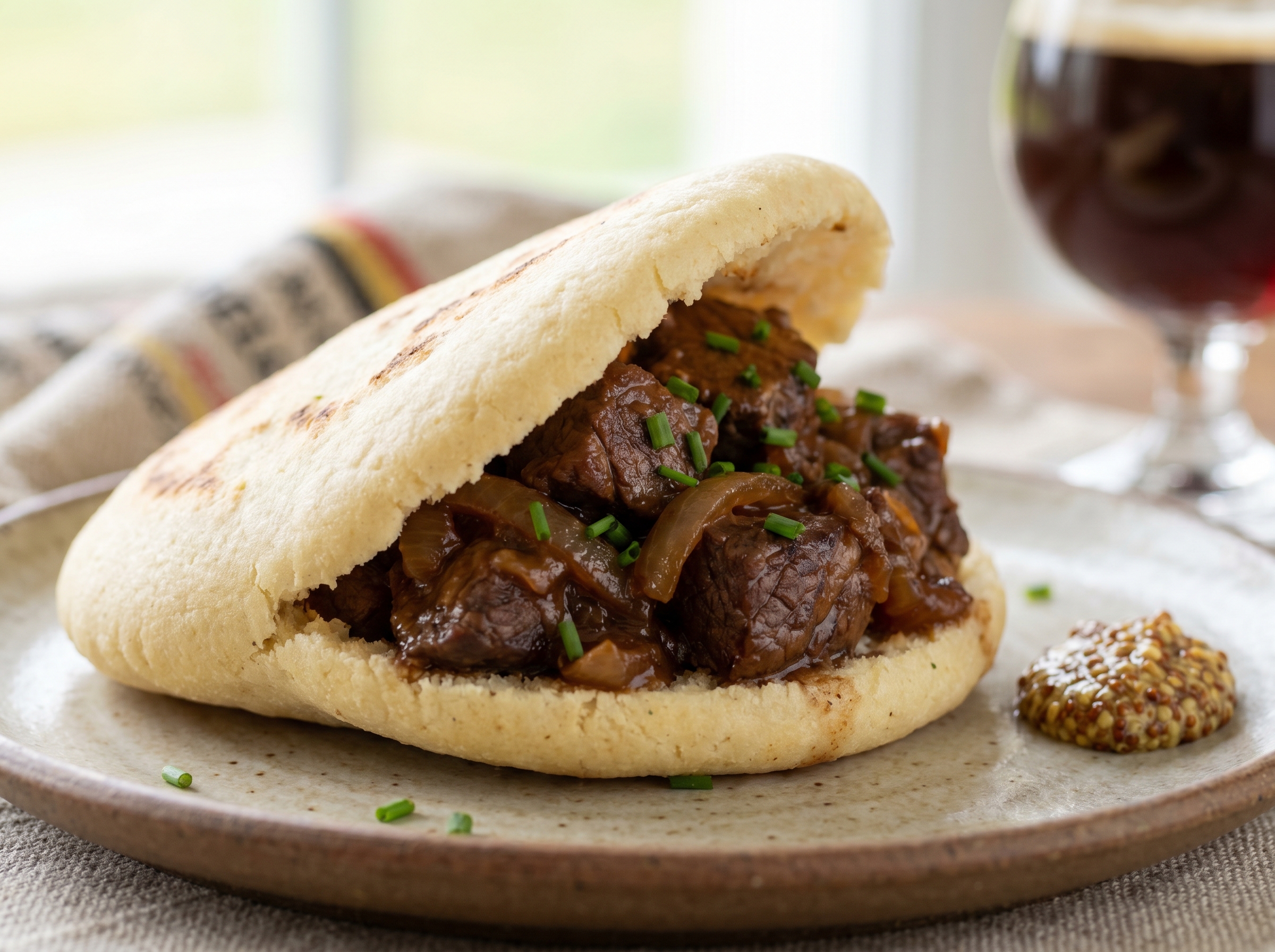 Arepas a la Carbonade Flamande: Estofado Belga en Maíz y Trigo Sarraceno