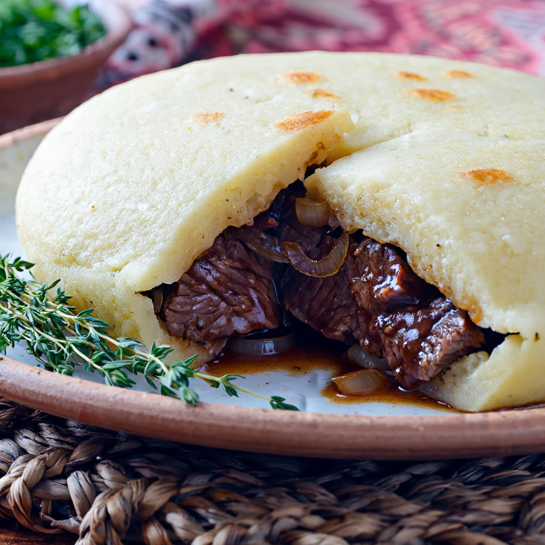Arepa Carbonade Flamande: Belgian Beef Stew Stuffed Arepa