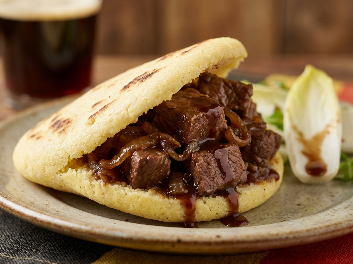 Arepa de Stoofvlees (Estofado Flamenco de Res)