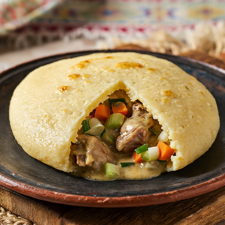 Arepa Waterzooi (Arepa Rellena de Pollo al Estilo Belga)