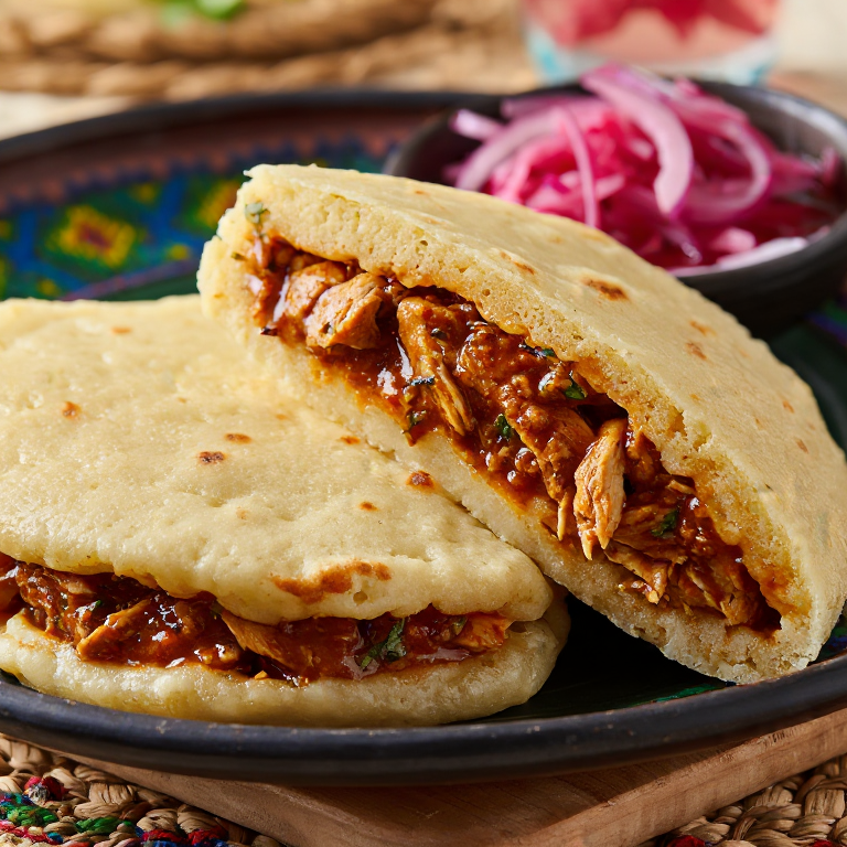 Arepa Rellena de Pollo Guisado (Stew Chicken Arepa)