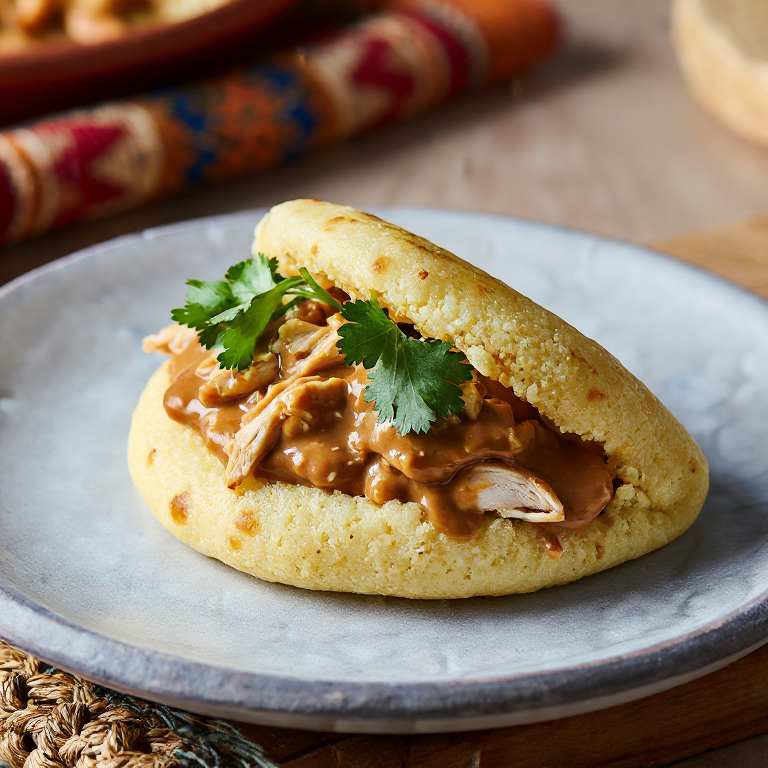 Arepa de Pollo al Maní (Inspirada en la Salsa de Cacahuate de Allada)