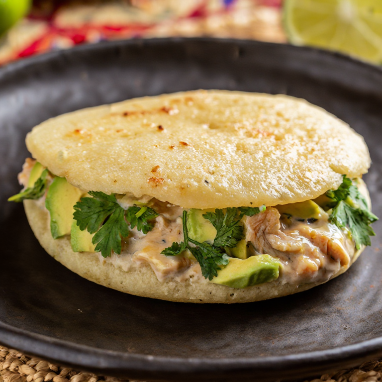 Arepa Bermuda con Relleno de Pescado a la Parrilla y Salsa de Ron