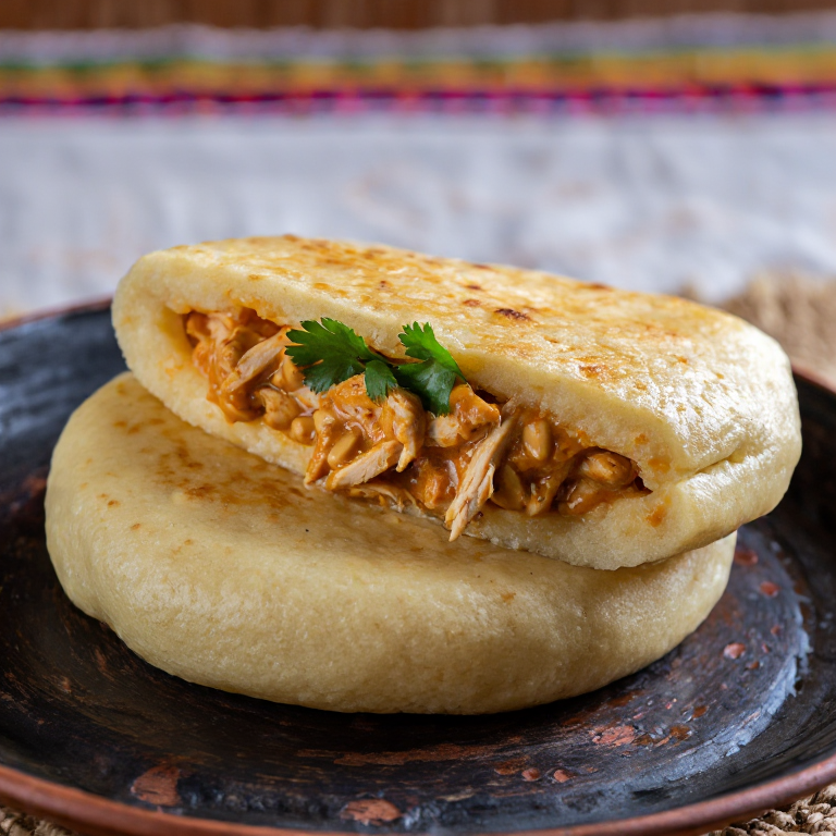 Arepa de Sajta de Pollo (Relleno de Pollo con Salsa de Maní)