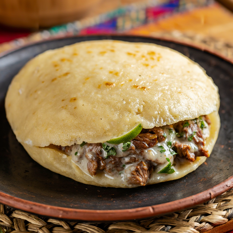 Arepa de Cabrito Estilo Bonaire con Salsa de Coco y Pikante