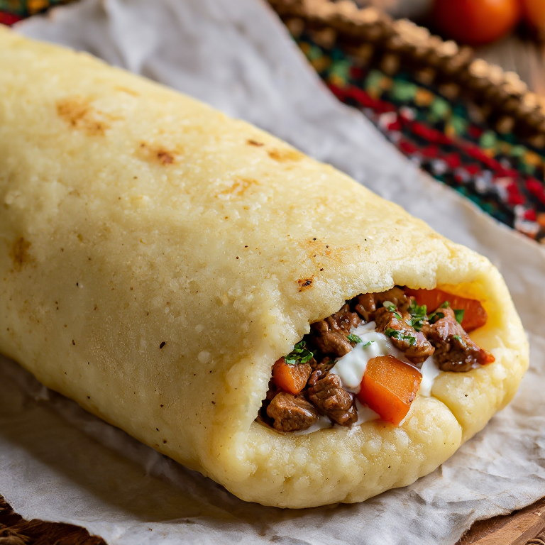 Arepa Bosnia con relleno de Bosanski Lonac
