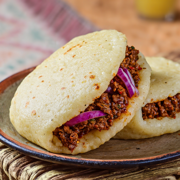 Arepa Bosnia con Cevapi y Ajvar