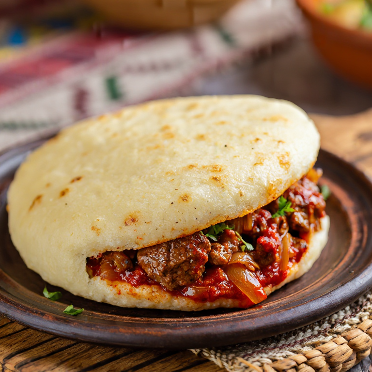 Arepa de Ćevapi con Ajvar y Cebolla